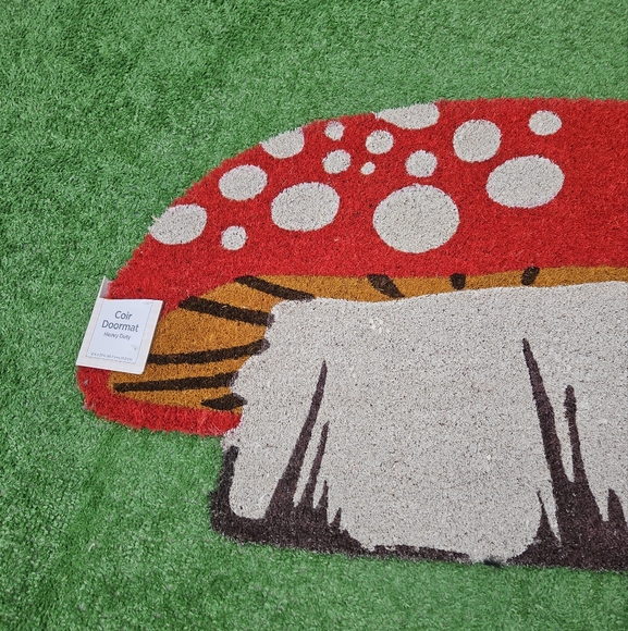 NEW Outdoor Coir Natural Fiber Red Mushroom Shaped Doormat Door Mat Rug 18"x30" - Picture 4 of 12